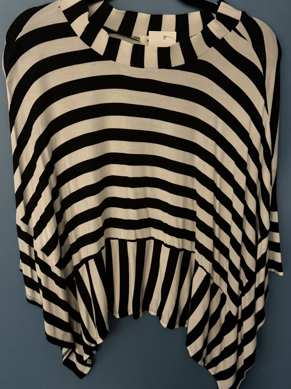 New York & Company Black and White Striped Poncho Tunic